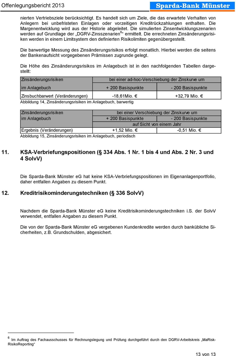 Die errechneten Zinsänderungsrisiken werden in einem Limitsystem den definierten Risikolimiten gegenübergestellt. Die barwertige Messung des Zinsänderungsrisikos erfolgt monatlich.