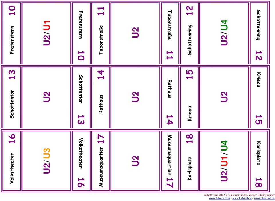 Rathaus 14 Schottentor 13 16 Schottentor 17 Rathaus 18 Krieau