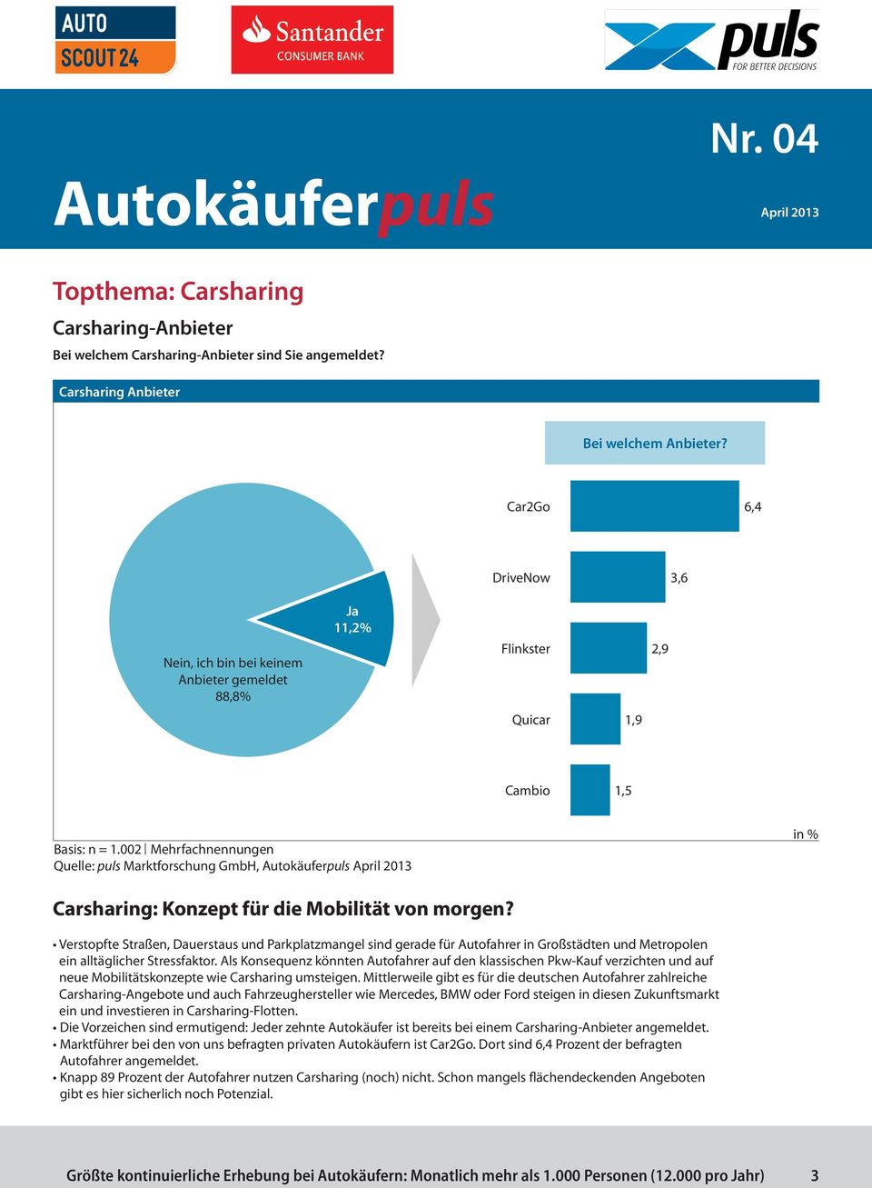 002 Mehrfachnennungen Quelle: puls Marktforschung GmbH, Carsharing: Konzept für die Mobilität von morgen?
