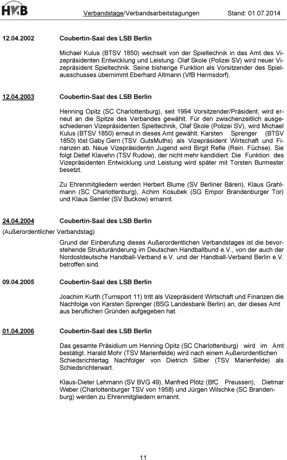 2003 Coubertin-Saal des LSB Berlin Henning Opitz (SC Charlottenburg), seit 1994 Vorsitzender/Präsident, wird erneut an die Spitze des Verbandes gewählt.