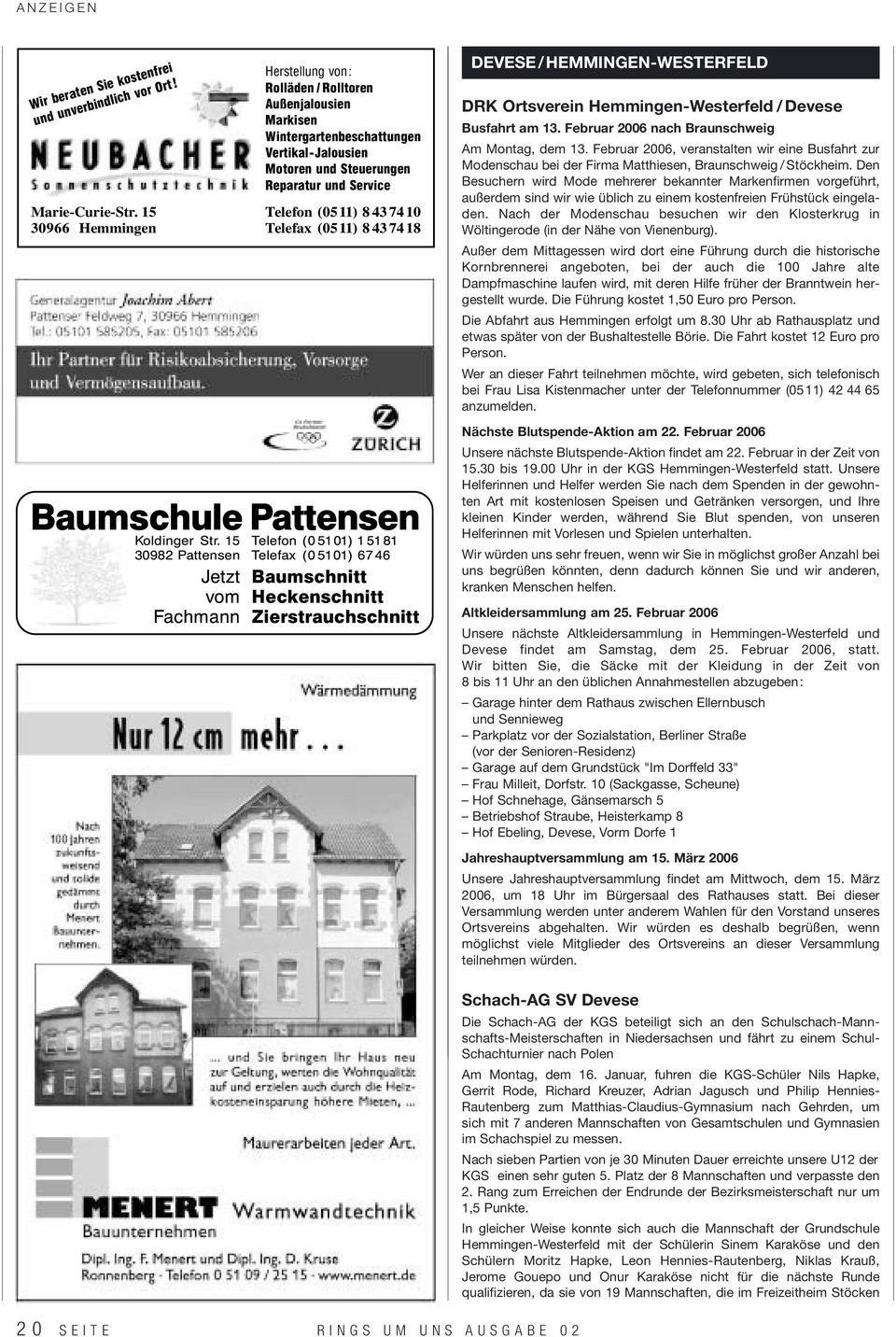 Telefax (0511) 8 43 74 18 Baumschule Pattensen Koldinger Str.