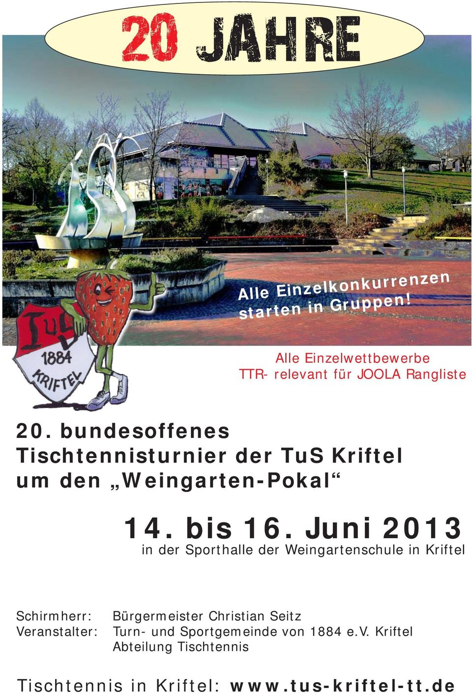 bundesoffenes Tischtennisturnier der TuS Kriftel um den Weingarten-Pokal 14. bis 16.