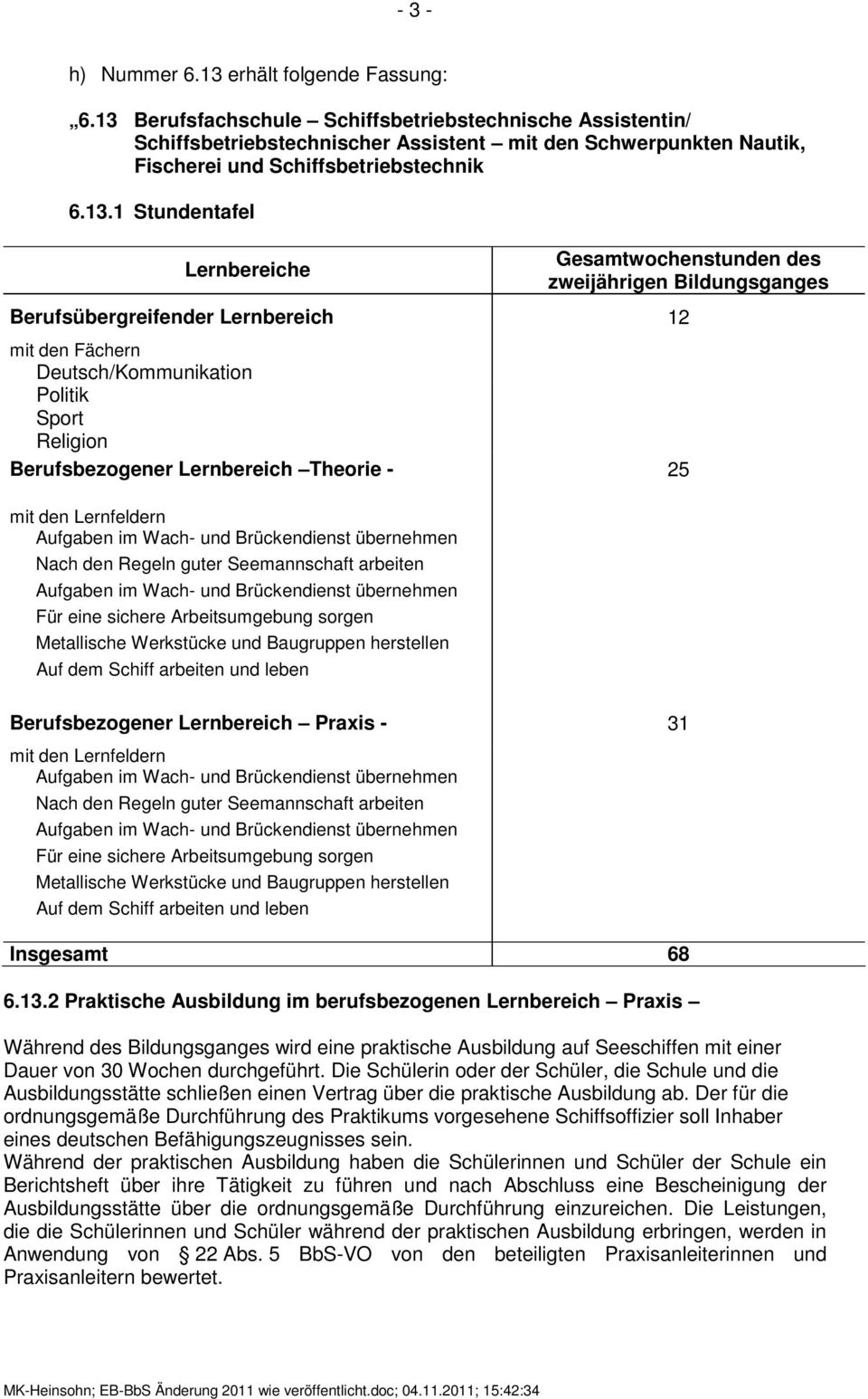 Gesamtwochenstunden des zweijährigen Bildungsganges Berufsübergreifender Lernbereich 12 mit den Fächern Deutsch/Kommunikation Politik Sport Religion Berufsbezogener Lernbereich Theorie - 25 mit den