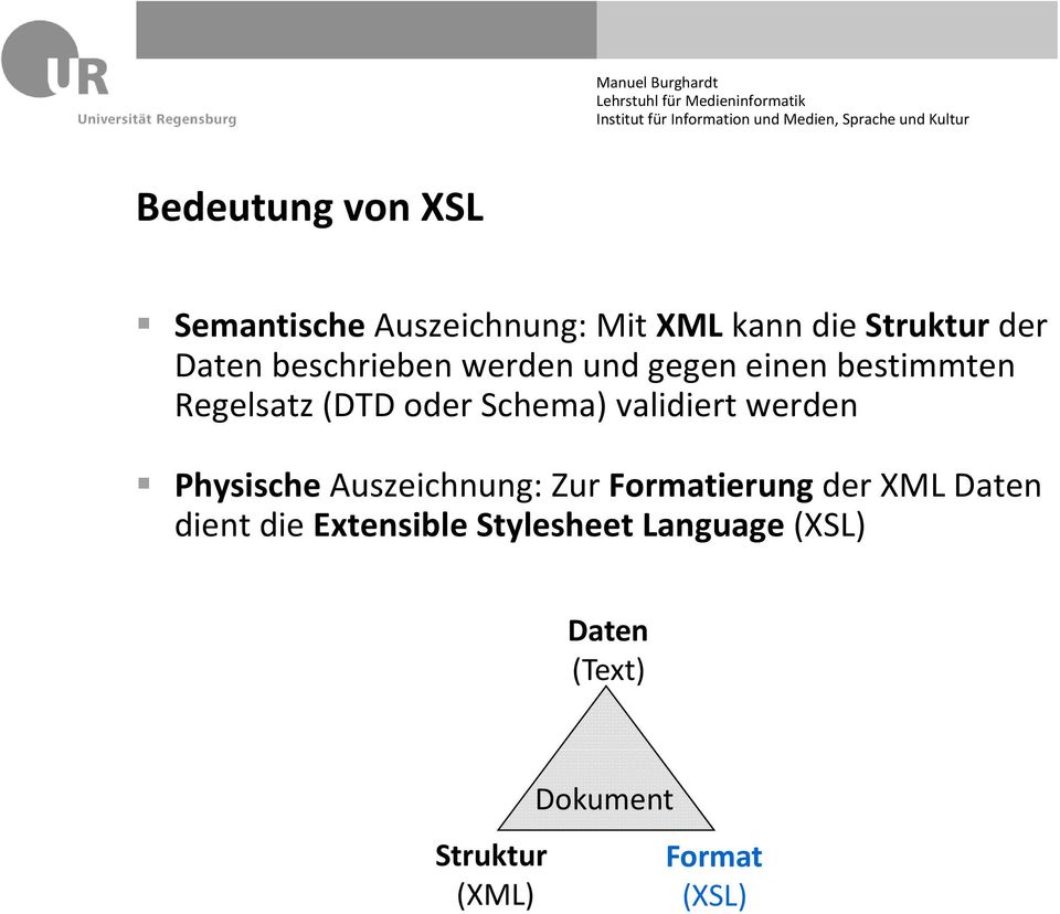 validiert werden PhysischeAuszeichnung: Zur Formatierung der XML Daten dient die