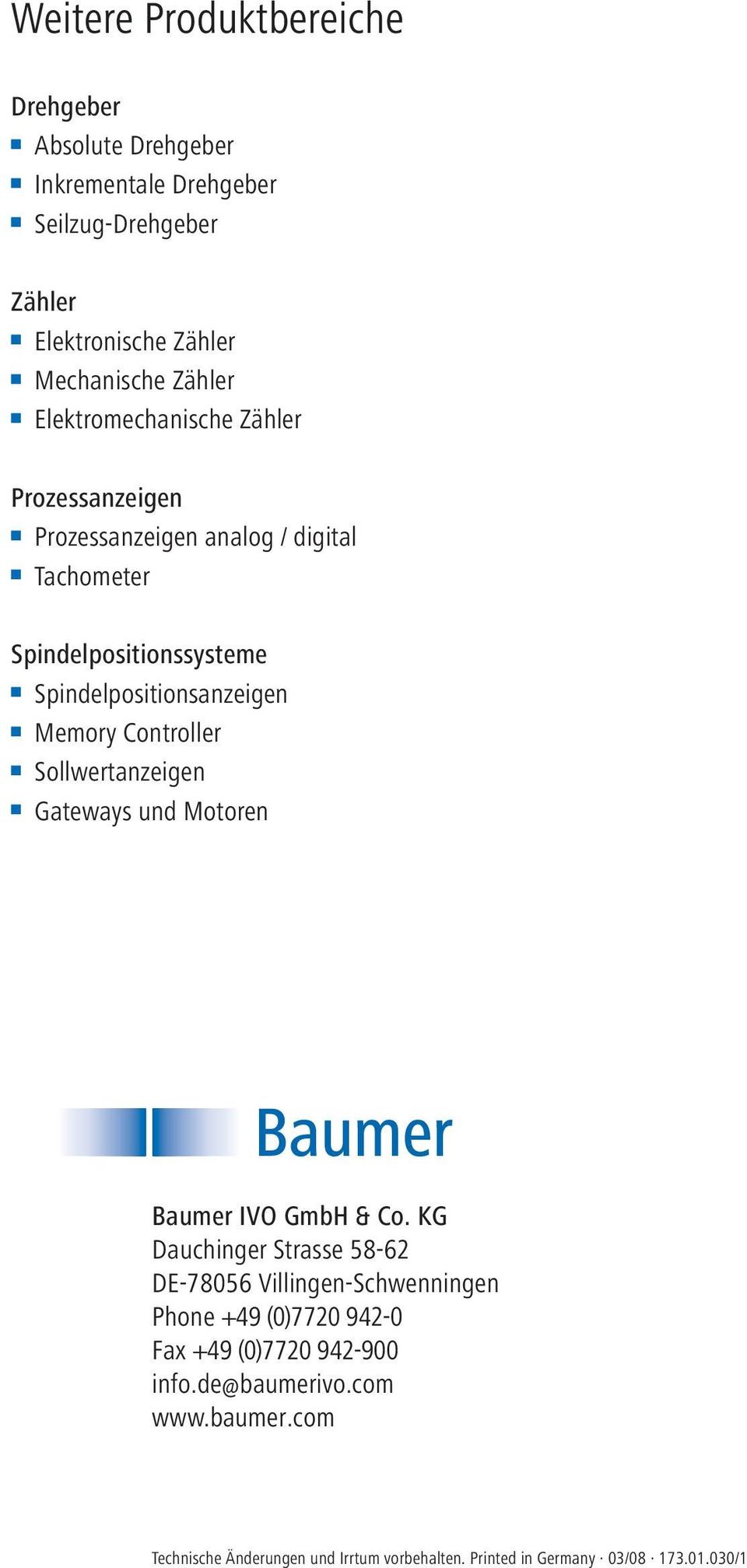 Controller Sollwertanzeigen Gateways und Motoren Baumer IVO GmbH & Co.