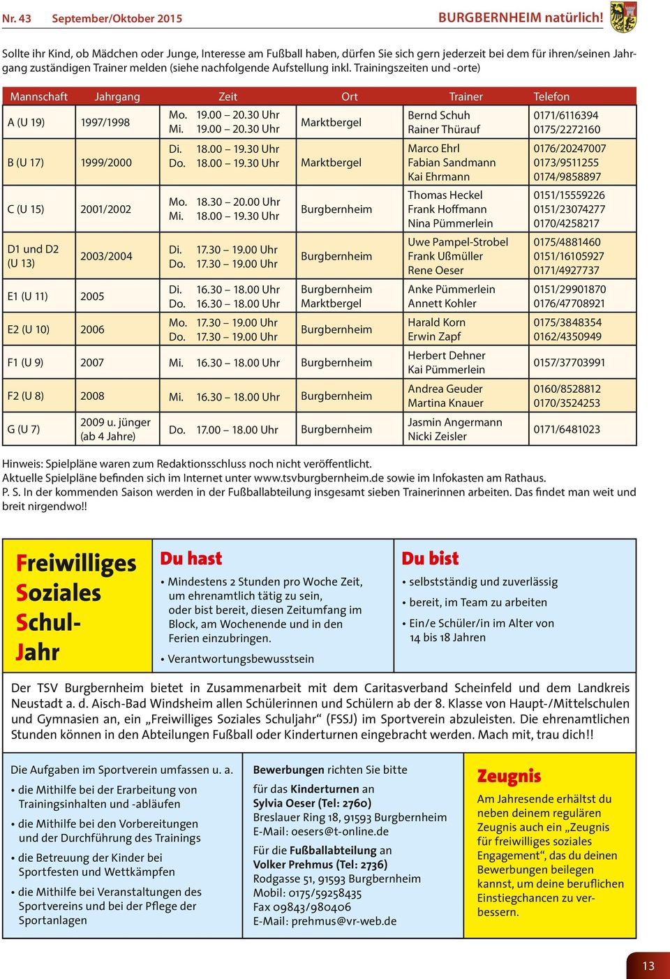 30 Uhr Mi. 19.00 20.30 Uhr Trair Tlfo Marktbrgl Brd Schuh Rair Thürauf 0171/6116394 0175/2272160 Marktbrgl Marco Ehrl Fabia Sadma Kai Ehrma 0176/20247007 0173/9511255 0174/9858897 Mo. 18.30 20.