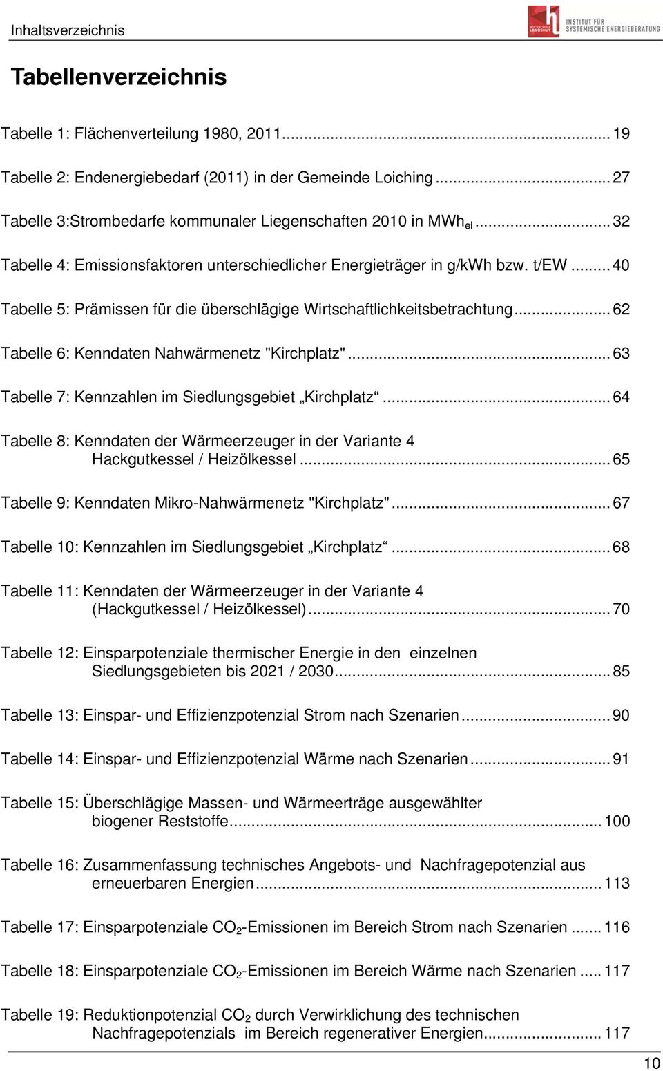 .. 40 Tabelle 5: Prämissen für die überschlägige Wirtschaftlichkeitsbetrachtung... 62 Tabelle 6: Kenndaten Nahwärmenetz "Kirchplatz"... 63 Tabelle 7: Kennzahlen im Siedlungsgebiet Kirchplatz.