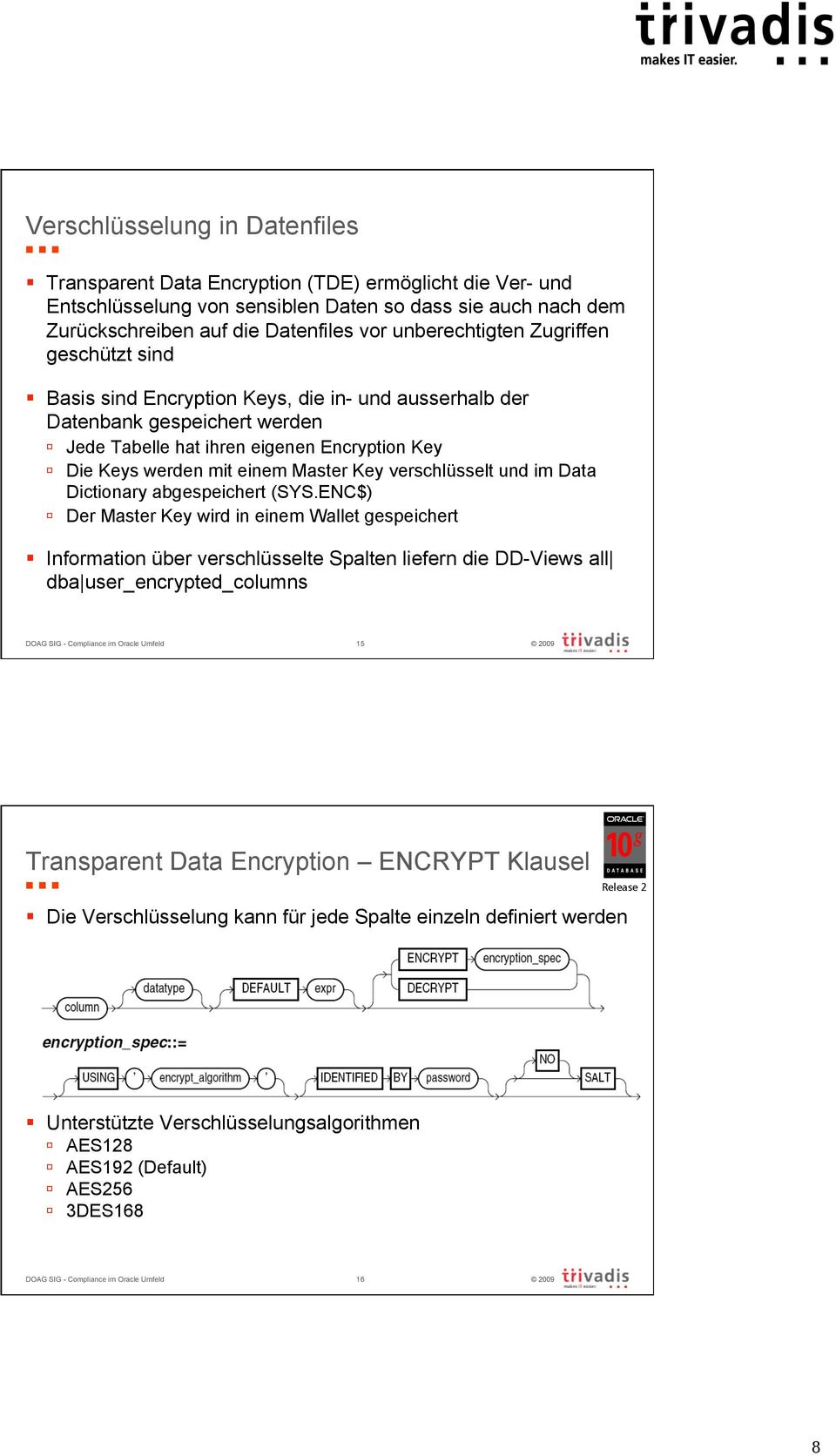 Master Key verschlüsselt und im Data Dictionary abgespeichert (SYS.