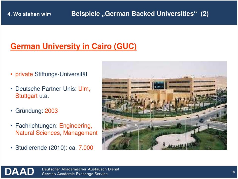 (GUC) private Stiftungs-Universität Deutsche Partner-Unis: Ulm,