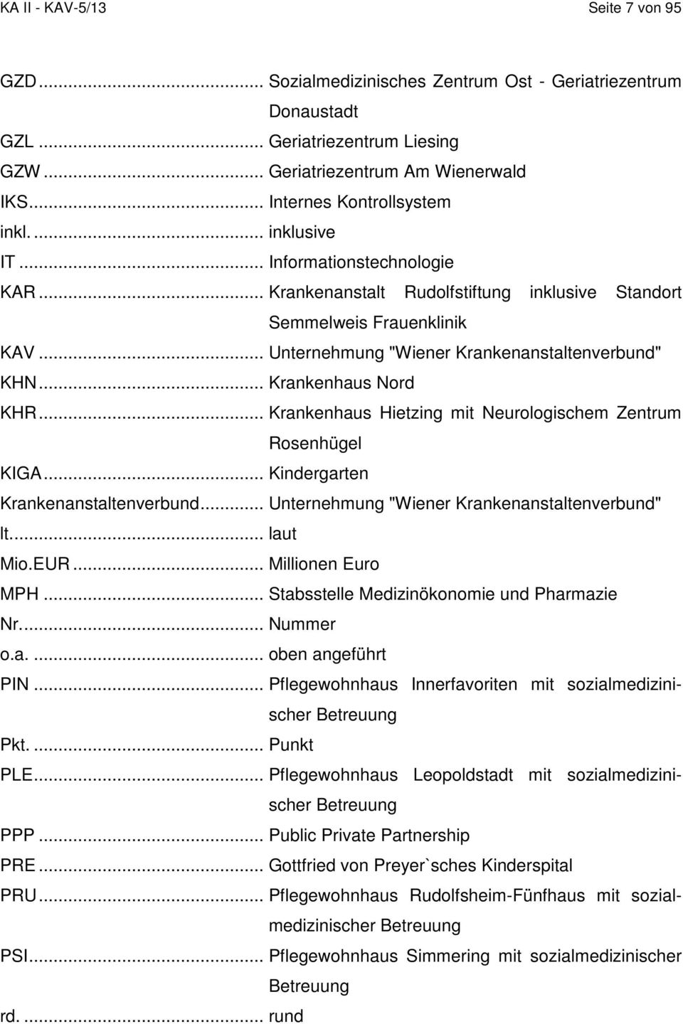 .. Unternehmung "Wiener Krankenanstaltenverbund" KHN... Krankenhaus Nord KHR... Krankenhaus Hietzing mit Neurologischem Zentrum Rosenhügel KIGA... Kindergarten Krankenanstaltenverbund.