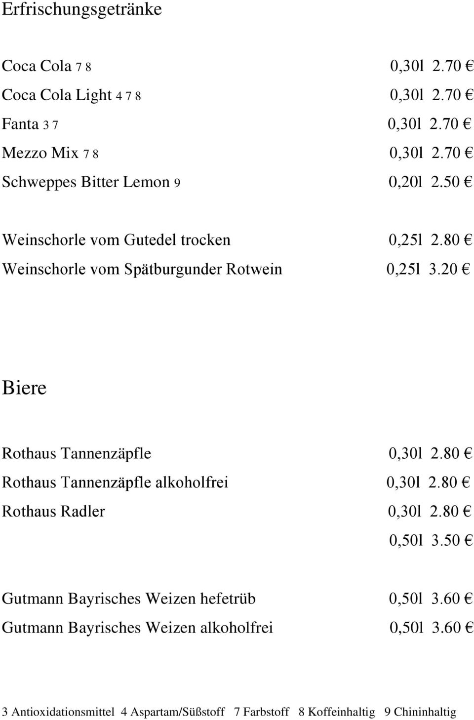 20 Biere Rothaus Tannenzäpfle 0,30l 2.80 Rothaus Tannenzäpfle alkoholfrei 0,30l 2.80 Rothaus Radler 0,30l 2.80 0,50l 3.