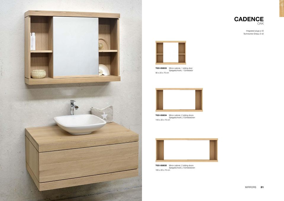 cabinet, 2 sliding doors Spiegelschrank, 2 Schiebetüren 140 x 20 x 70 cm TGO-058035