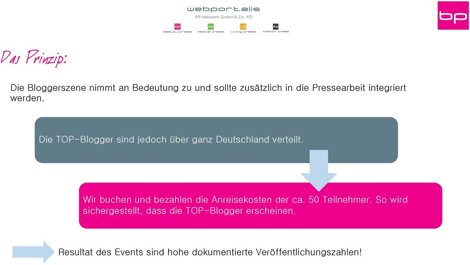 Veröffentlichungen Wir buchen und bezahlen die Anreisekosten der ca. 50 Teilnehmer.