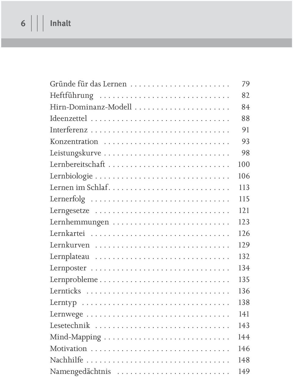 .............................. 106 Lernen im Schlaf............................ 113 Lernerfolg................................ 115 Lerngesetze............................... 121 Lernhemmungen.