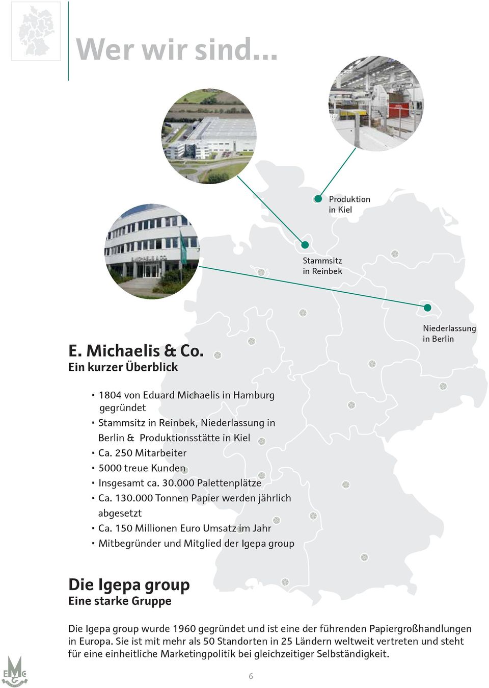 Berlin & Produktionsstätte in Kiel Ca. 250 Mitarbeiter 5000 treue Kunden Insgesamt ca. 30.000 Palettenplätze Ca. 130.000 Tonnen Papier werden jährlich abgesetzt Ca.