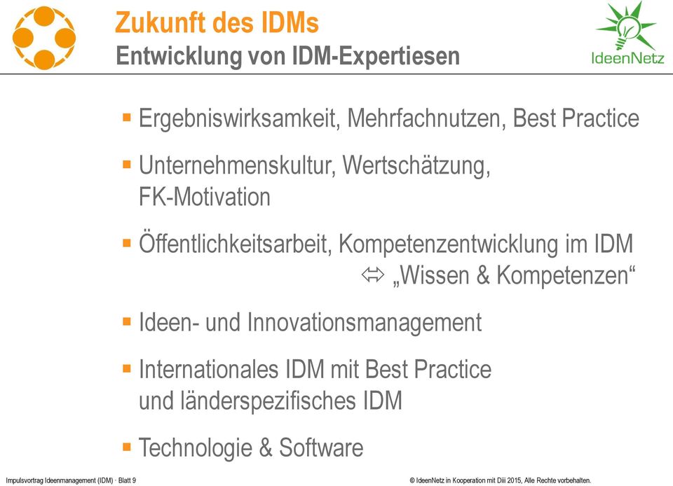 Kompetenzentwicklung im IDM Wissen & Kompetenzen Ideen- und Innovationsmanagement