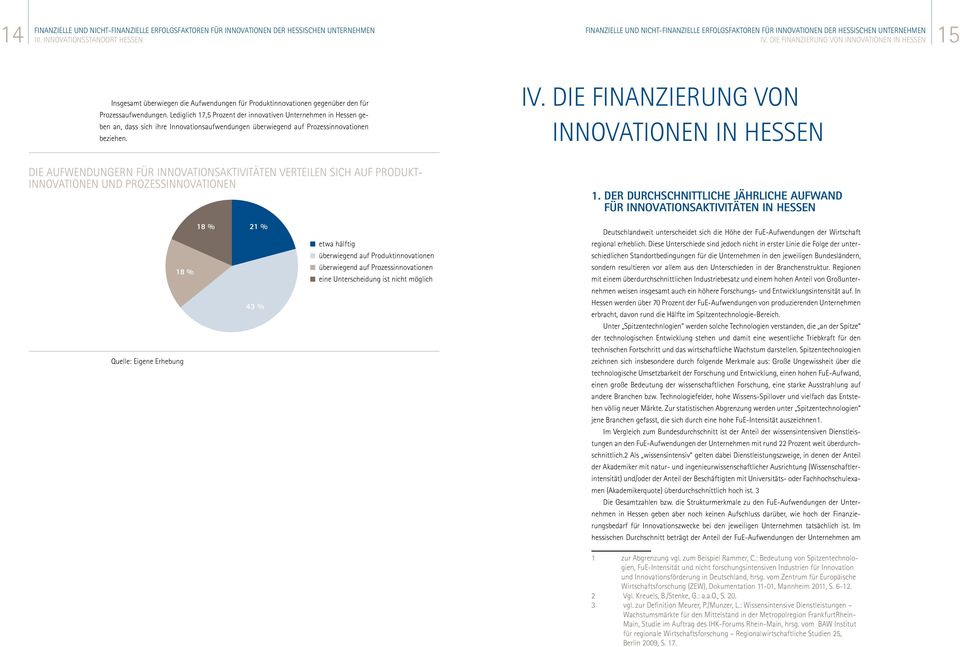 Die Finanzierung von Innovationen in Hessen Die Aufwendungern für Innovationsaktivitäten verteilen sich auf PRODUKTinnovationen und Prozessinnovationen 1.