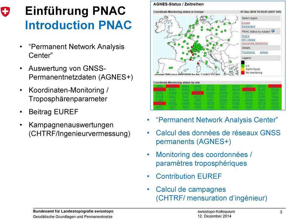 (CHTRF/Ingenieurvermessung) Permanent Network Analysis Center Calcul des données de réseaux GNSS permanents