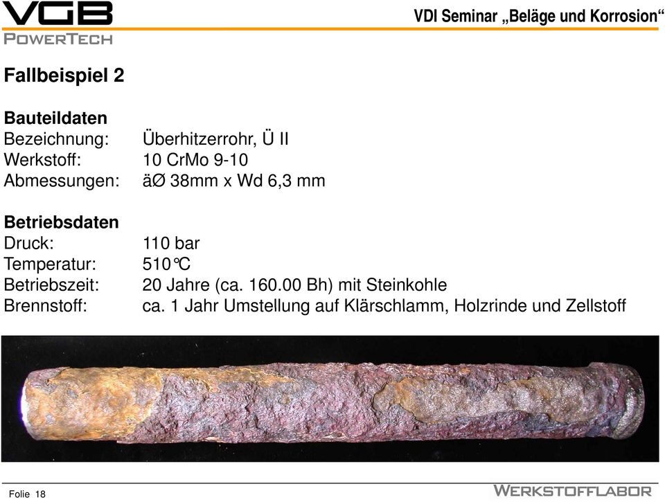 Temperatur: 510 C Betriebszeit: 20 Jahre (ca. 160.