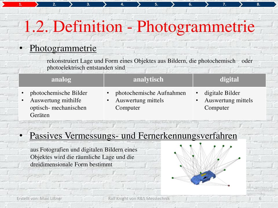 : Photogrammetrie 1- Geometrische Informationen aus Photographien und Laserscanneraufnahmen. 7.Auflage, Berlin, de Gruyter Lehrbuch, 2004.