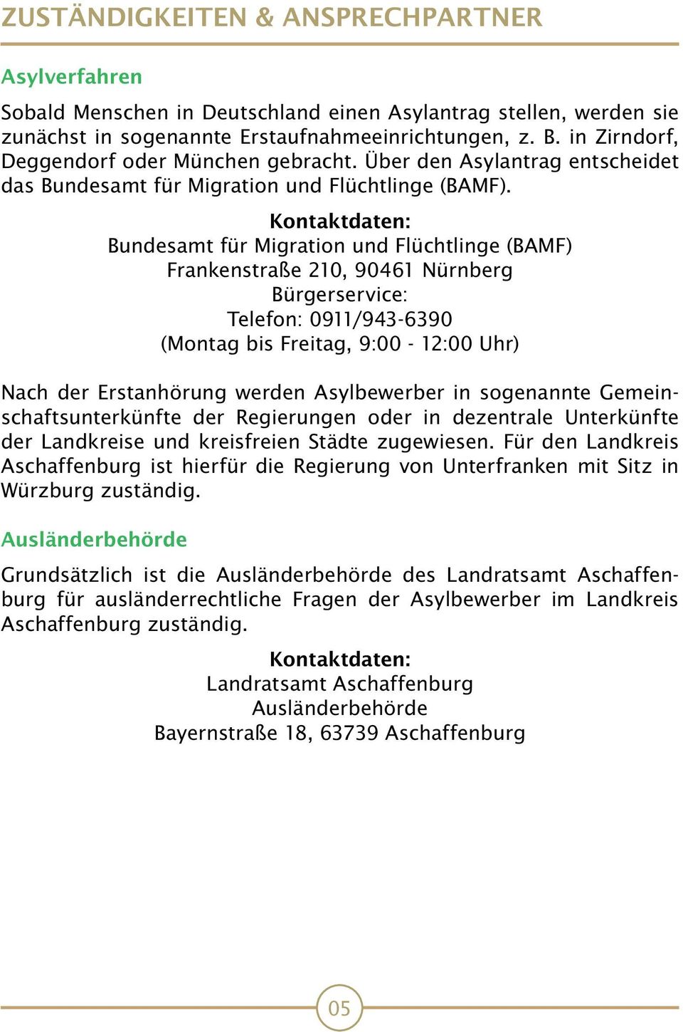 Kontaktdaten: Bundesamt für Migration und Flüchtlinge (BAMF) Frankenstraße 210, 90461 Nürnberg Bürgerservice: Telefon: 0911/943-6390 (Montag bis Freitag, 9:00-12:00 Uhr) Nach der Erstanhörung werden