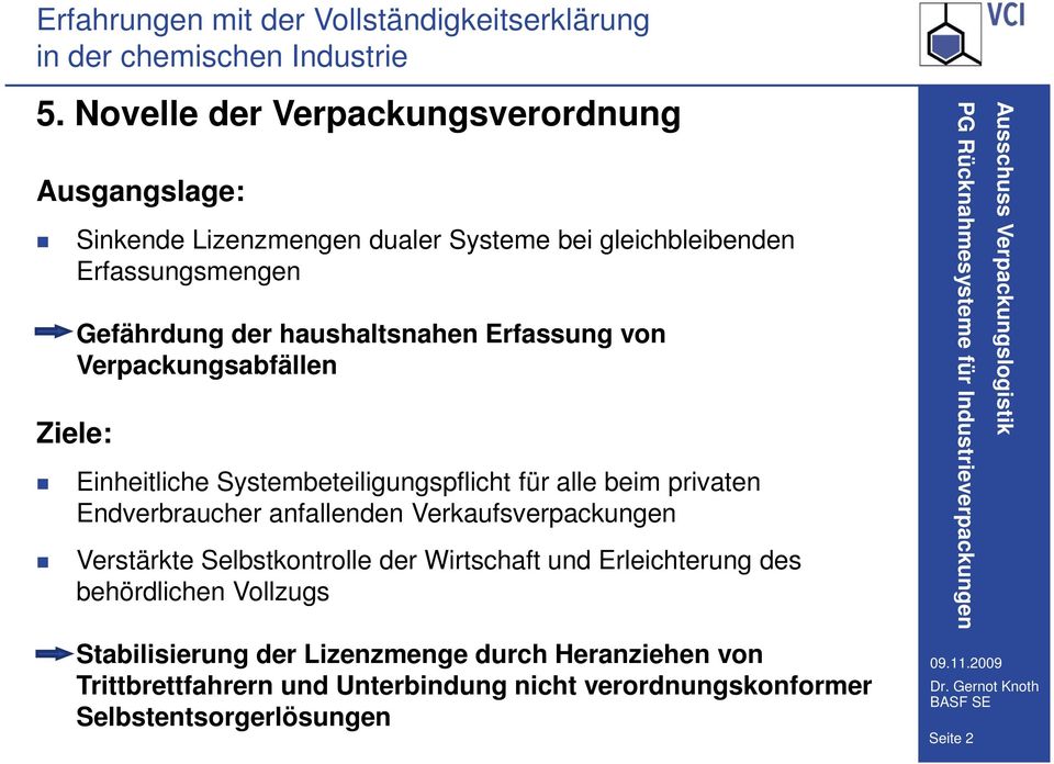 Endverbraucher anfallenden Verkaufsverpackungen Verstärkte Selbstkontrolle der Wirtschaft und Erleichterung des behördlichen Vollzugs