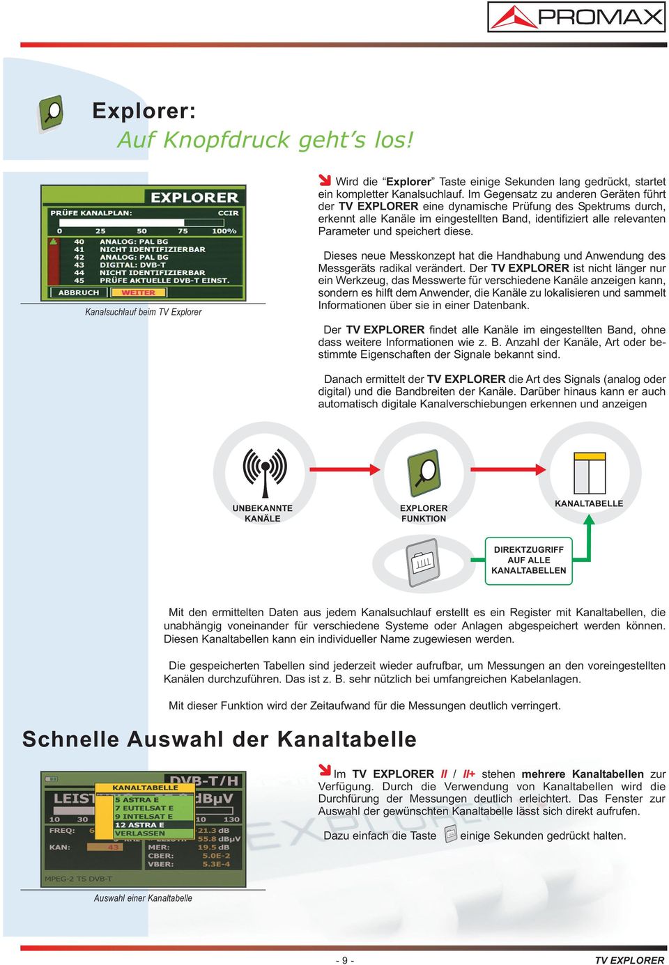 diese. Kanalsuchlauf beim TV Explorer Dieses neue Messkonzept hat die Handhabung und Anwendung des Messgeräts radikal verändert.