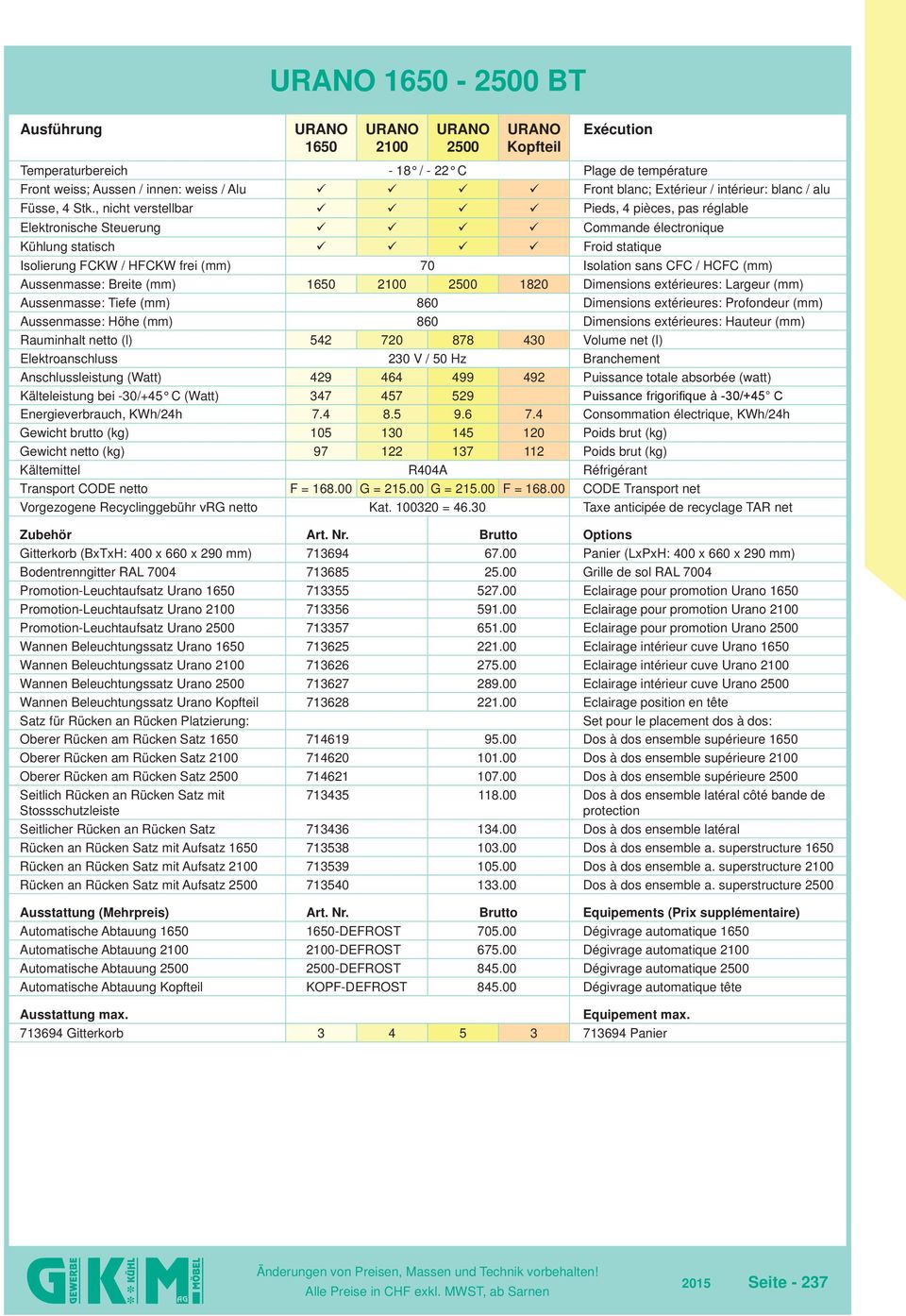 , nicht verstellbar Pieds, 4 pièces, pas réglable Elektronische Steuerung Commande électronique Kühlung statisch Froid statique Isolierung FCKW / HFCKW frei (mm) 70 Isolation sans CFC / HCFC (mm)