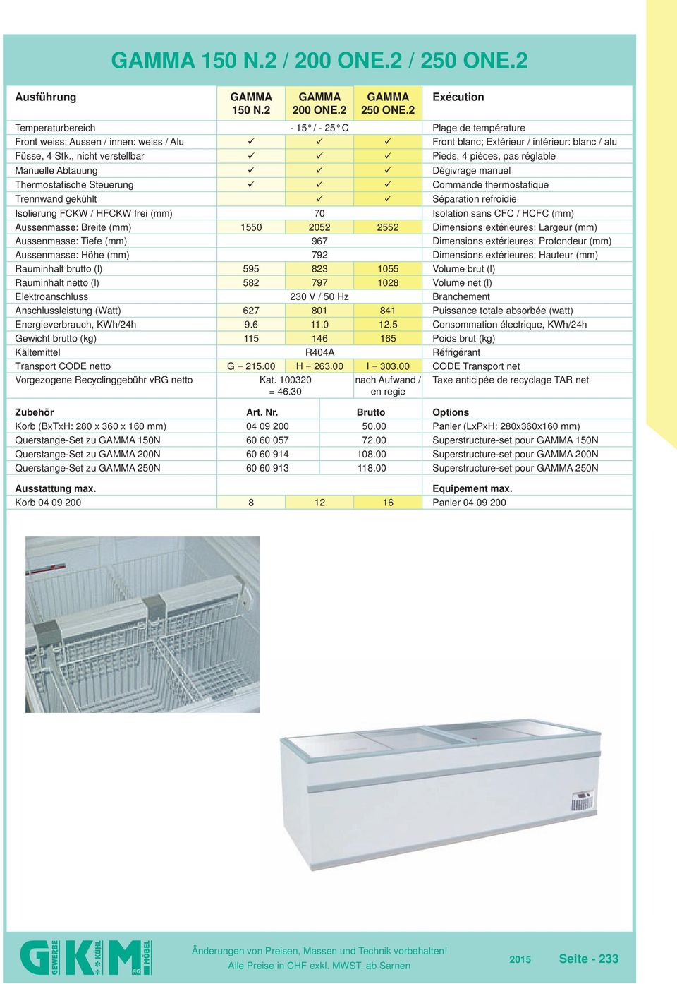 , nicht verstellbar Pieds, 4 pièces, pas réglable Manuelle Abtauung Dégivrage manuel Thermostatische Steuerung Commande thermostatique Trennwand gekühlt Séparation refroidie Isolierung FCKW / HFCKW