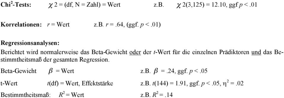 Prädiktoren und das Bestimmtheitsmaß der gesamten Regression. Beta-Gewicht = Wert z.b. =.24, ggf. p <.