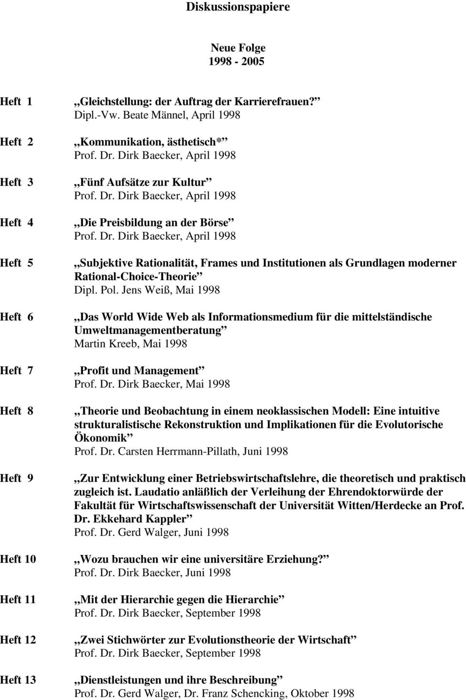 Pol. Jens Weiß, Mai 1998 Das World Wide Web als Informationsmedium für die mittelständische Umweltmanagementberatung Martin Kreeb, Mai 1998 Profit und Management Prof. Dr.