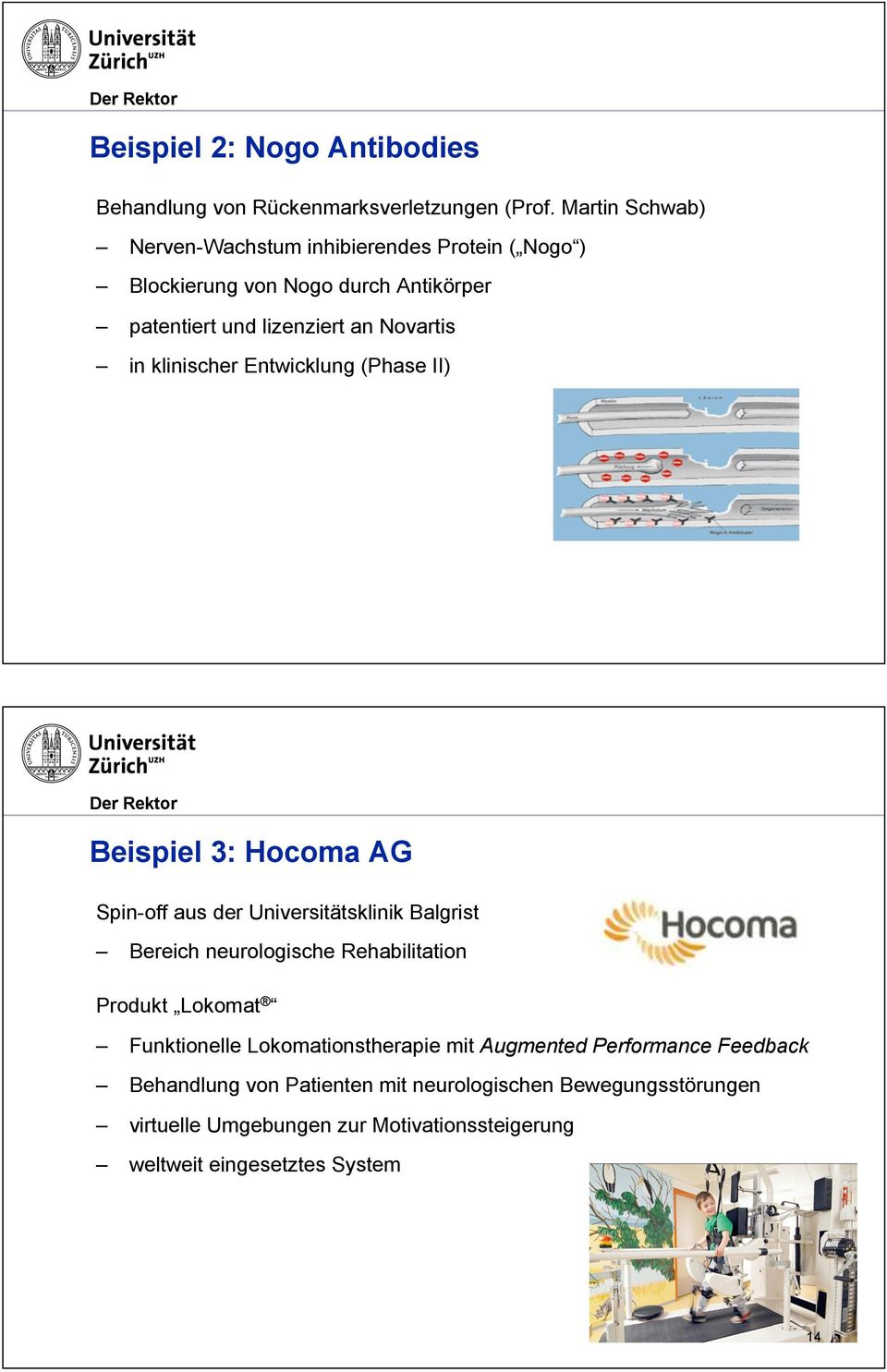 klinischer Entwicklung (Phase II) Beispiel 3: Hocoma AG Spin-off aus der Universitätsklinik Balgrist Bereich neurologische Rehabilitation