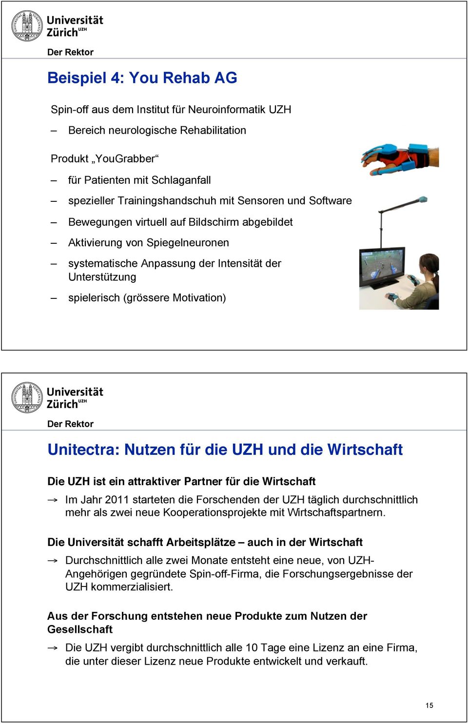 Unitectra: Nutzen für die UZH und die Wirtschaft Die UZH ist ein attraktiver Partner für die Wirtschaft Im Jahr 2011 starteten die Forschenden der UZH täglich durchschnittlich mehr als zwei neue