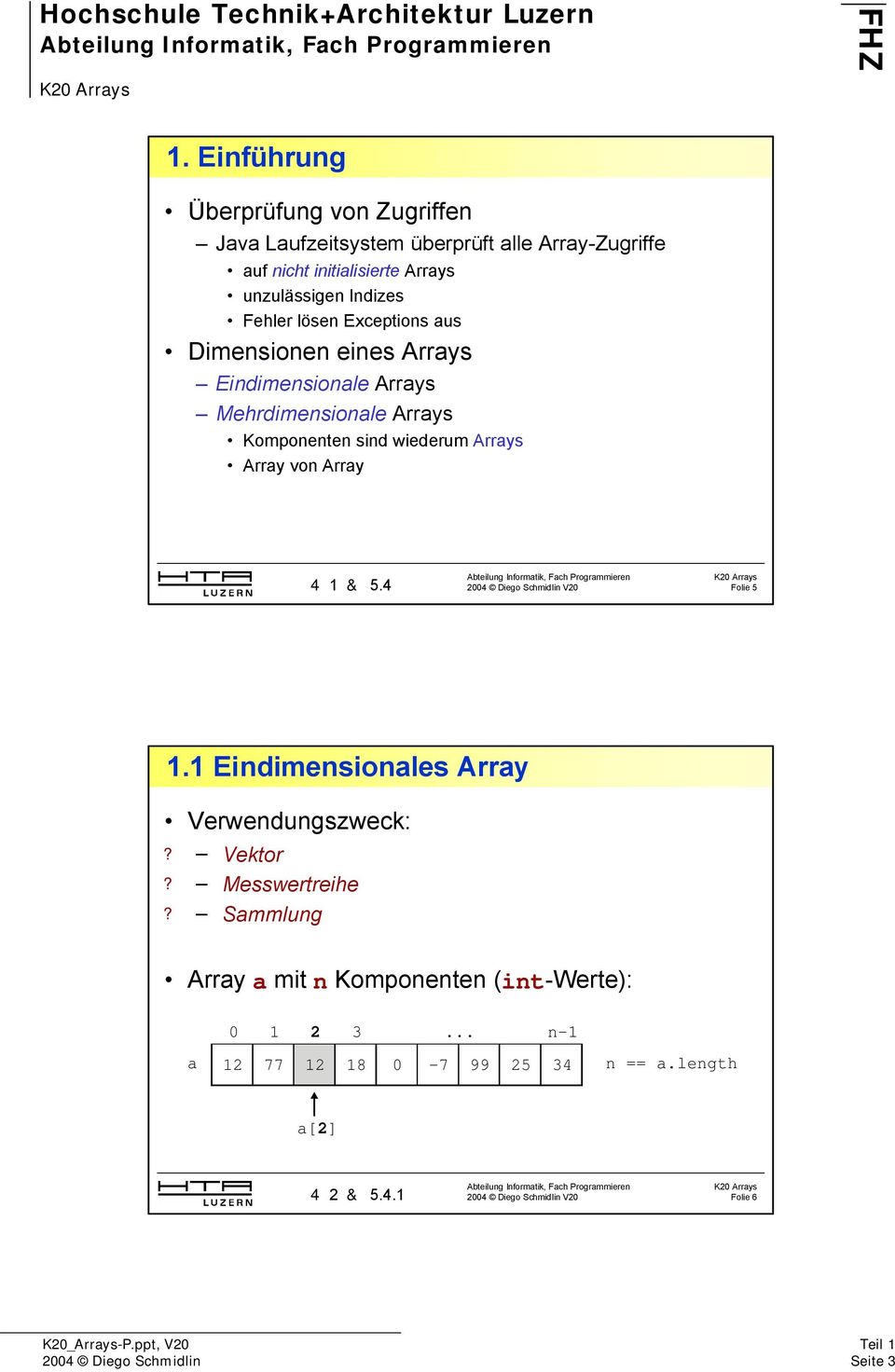 Komponenten sind wiederum Arrays Array von Array 4 1 & 5.4 Folie 5 1.1 Eindimensionales Array Verwendungszweck:? Vektor?