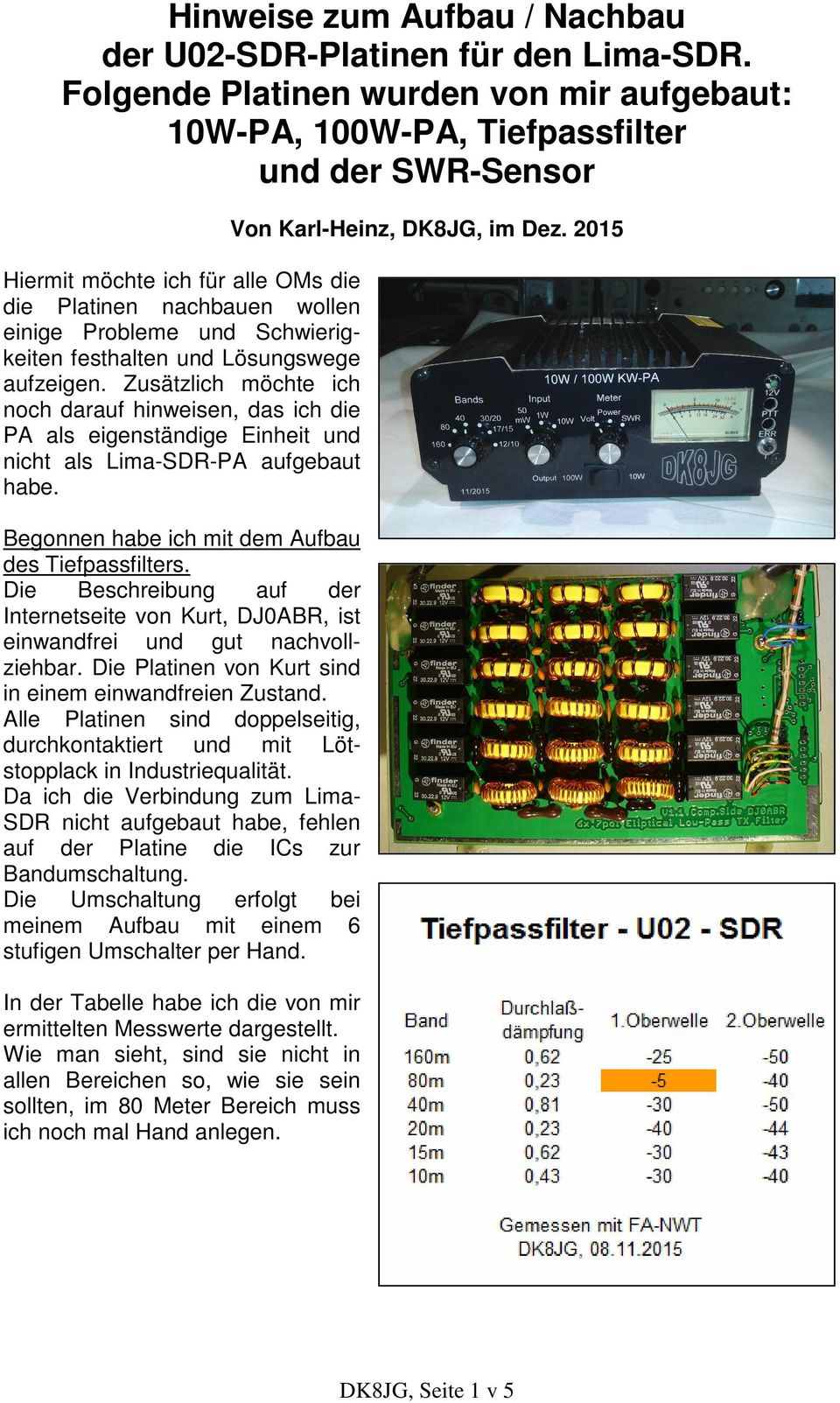 festhalten und Lösungswege aufzeigen. Zusätzlich möchte ich noch darauf hinweisen, das ich die PA als eigenständige Einheit und nicht als Lima-SDR-PA aufgebaut habe.