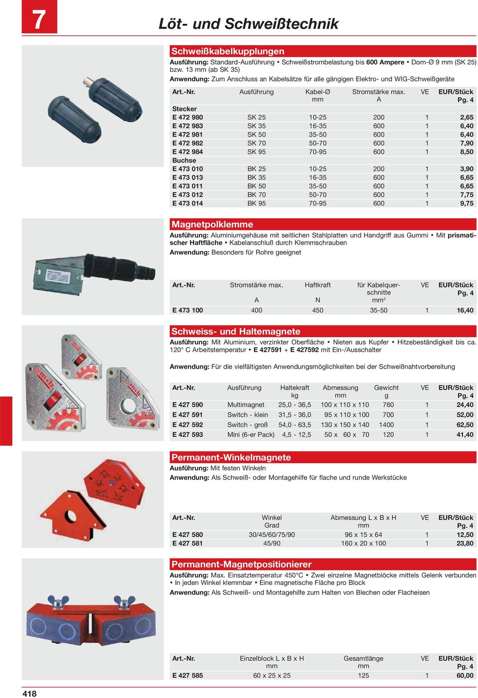 A Stecker E 472 980 SK 25 10-25 200 1 2,65 E 472 983 SK 35 16-35 600 1 6,40 E 472 981 SK 50 35-50 600 1 6,40 E 472 982 SK 70 50-70 600 1 7,90 E 472 984 SK 95 70-95 600 1 8,50 Buchse E 473 010 BK 25