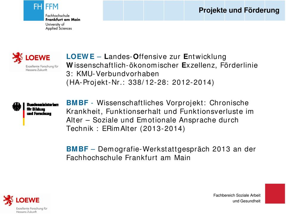 : 338/12-28: 2012-2014) BMBF - Wissenschaftliches Vorprojekt: Chronische Krankheit, Funktionserhalt und