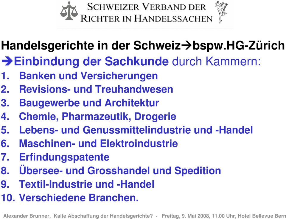 Chemie, Pharmazeutik, Drogerie 5. Lebens- und Genussmittelindustrie und -Handel 6.