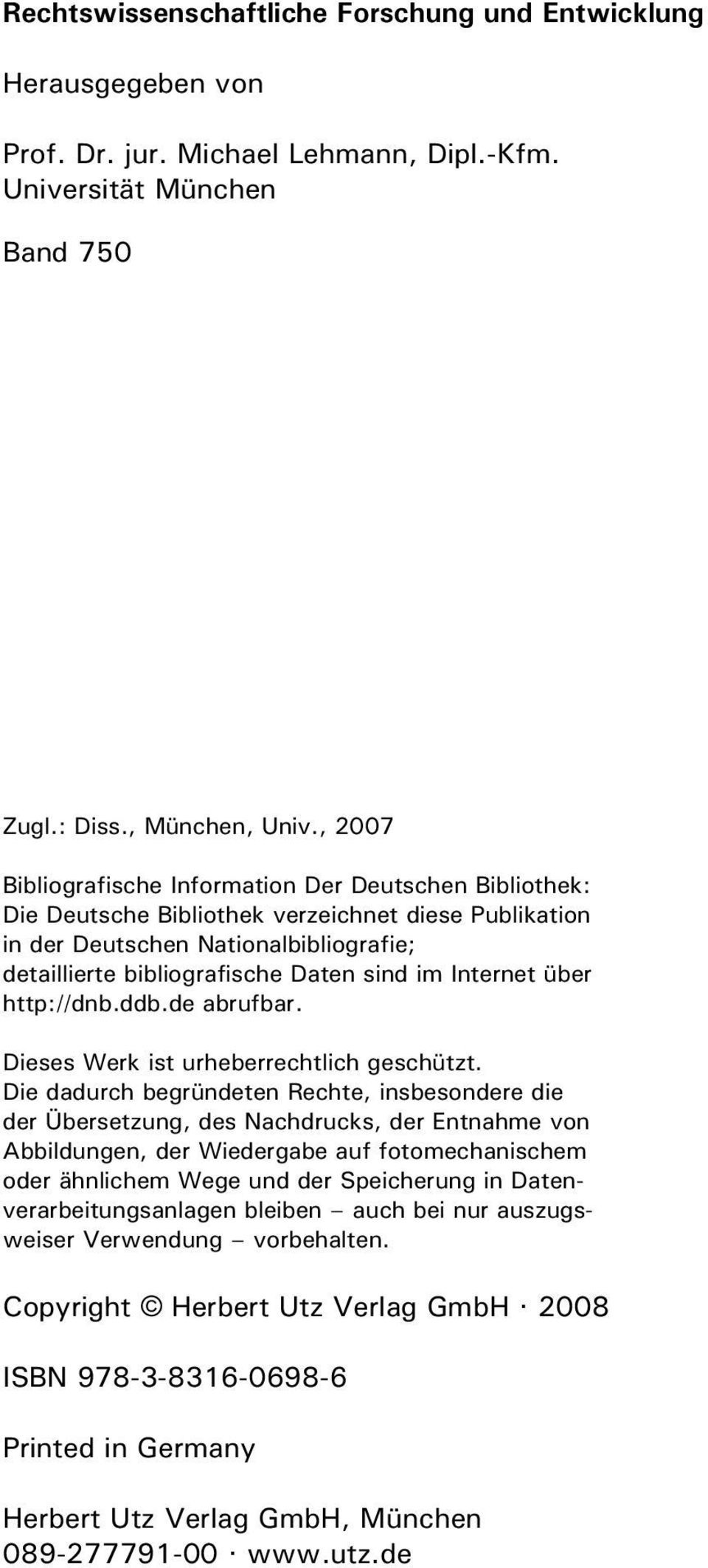 Internet über http://dnb.ddb.de abrufbar. Dieses Werk ist urheberrechtlich geschützt.