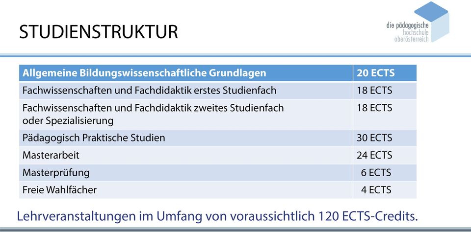 Spezialisierung Pädagogisch Praktische Studien Masterarbeit Masterprüfung Freie Wahlfächer 20