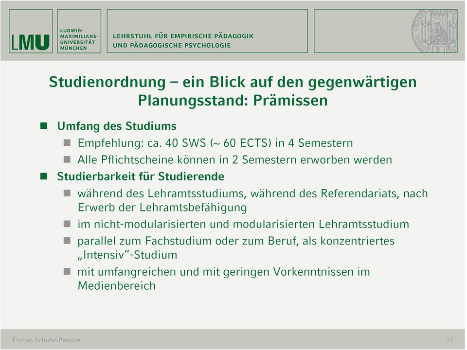 Lehramtsstudiums, während des Referendariats, nach Erwerb der Lehramtsbefähigung im nicht-modularisierten und modularisierten