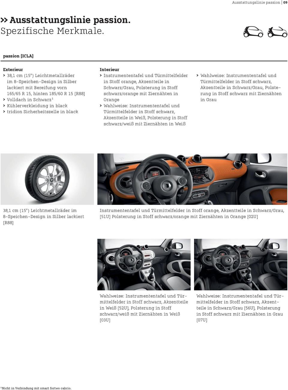 in black > > tridion Sicherheitszelle in black Interieur > > Instrumententafel und Türmittelfelder in Stoff orange, Akzentteile in Schwarz/Grau, Polsterung in Stoff schwarz/orange mit Ziernähten in