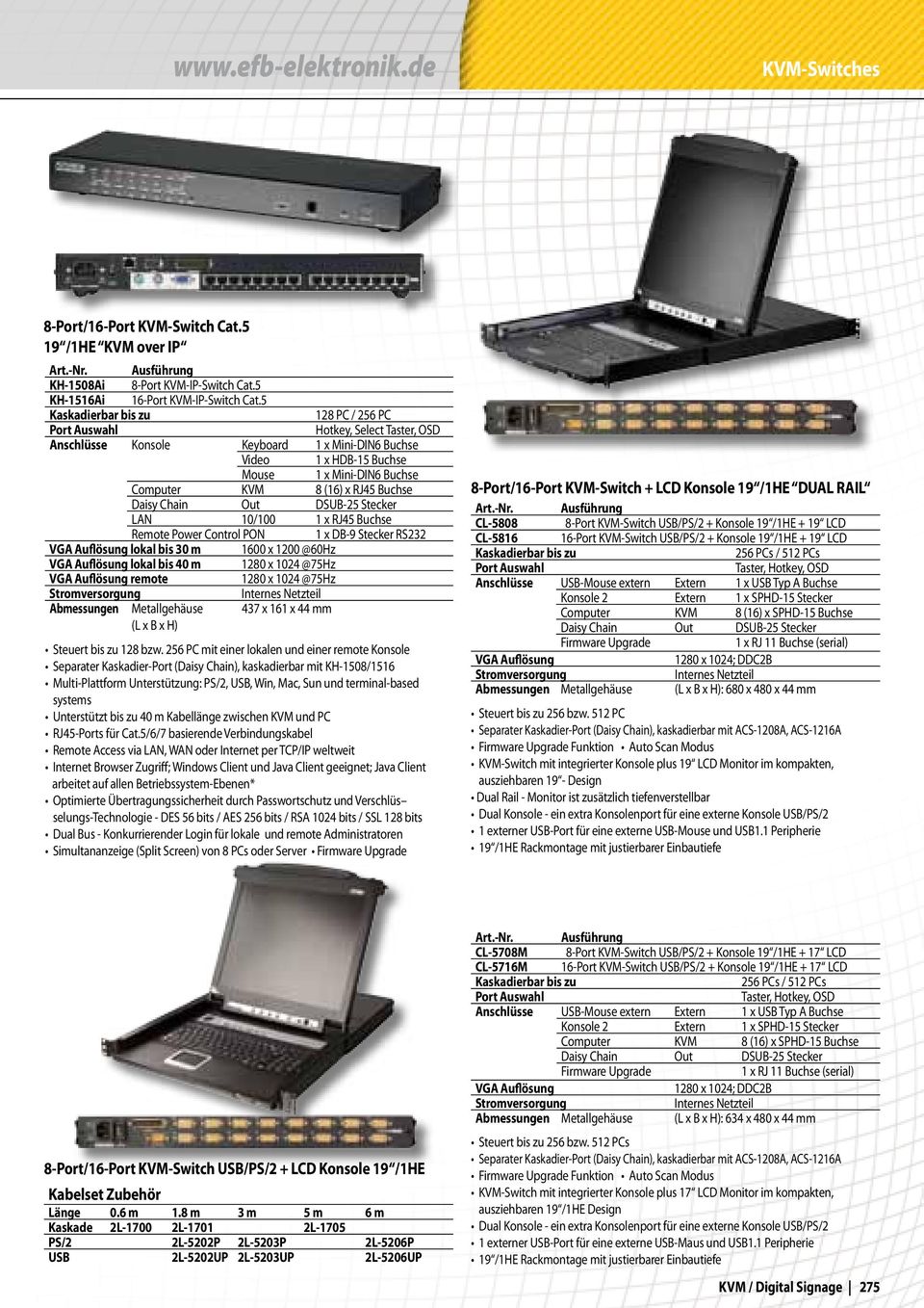 Control PON 1 x DB-9 Stecker RS232 lokal bis 30 m 1600 x 1200 @60Hz lokal bis 40 m 1280 x 1024 @75Hz remote 1280 x 1024 @75Hz Internes Netzteil 437 x 161 x 44 mm Steuert bis zu 128 bzw.