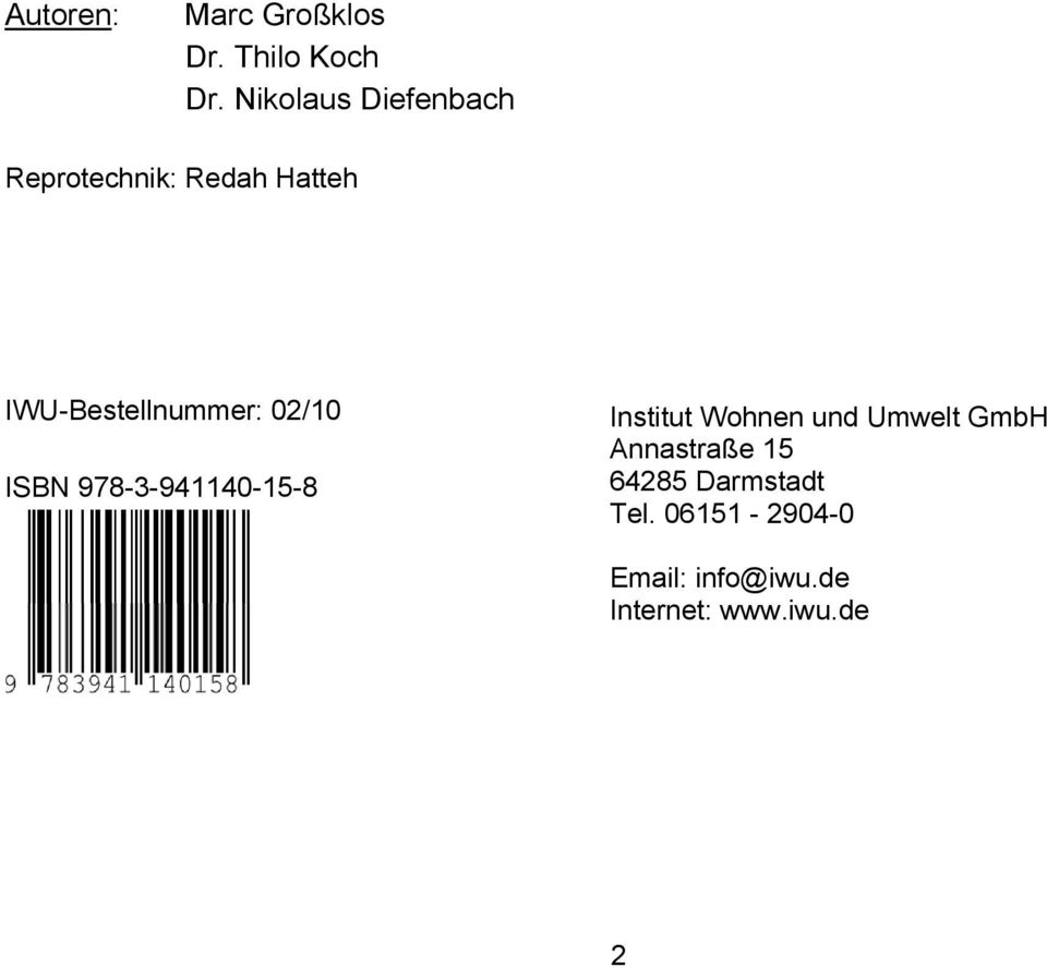 IWU-Bestellnummer: 02/10 ISBN 978-3-941140-15-8 Institut Wohnen