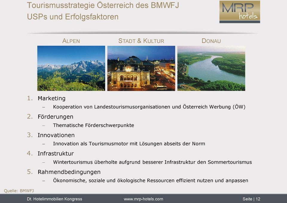 Infrastruktur Kooperation von Landestourismusorganisationen und Österreich Werbung (ÖW) Thematische Förderschwerpunkte Innovation