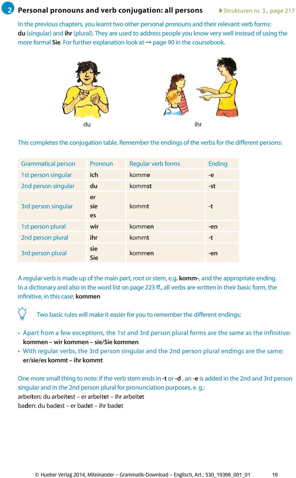 They are used to address people you know very well instead of using the more formal Sie. For further explanation look at page 90 in the coursebook. du ihr This completes the conjugation table.
