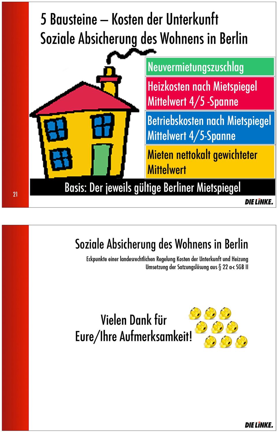 Mittelwert 21 Basis: Der jeweils gültige Berliner Mietspiegel Soziale Absicherung des Wohnens in Berlin Eckpunkte einer