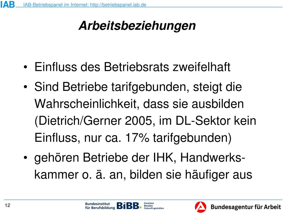 (Dietrich/Gerner 2005, im DL-Sektor kein Einfluss, nur ca.