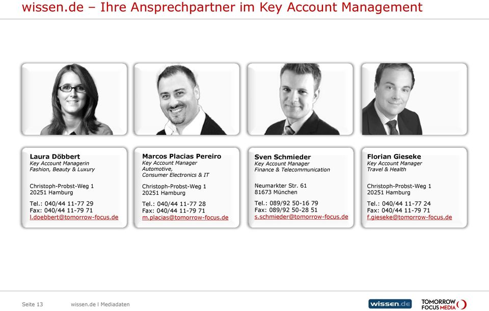 IT Sven Schmieder Key Account Manager Finance & Telecommunication Florian Gieseke Key Account Manager Travel & Health Christoph-Probst-Weg 1 20251 Hamburg Christoph-Probst-Weg 1 20251