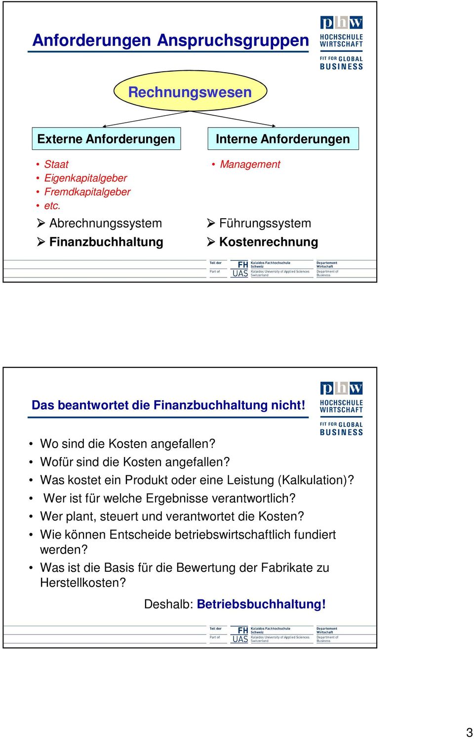 Wo sind die Kosten angefallen? Wofür sind die Kosten angefallen? Was kostet ein Produkt oder eine Leistung (Kalkulation)?